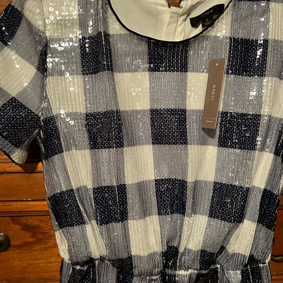 Navy/white sequined gingham J Crew dress NWT fully lined back zipper - Picture 2 of 4
